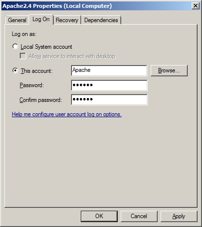 Apache service user