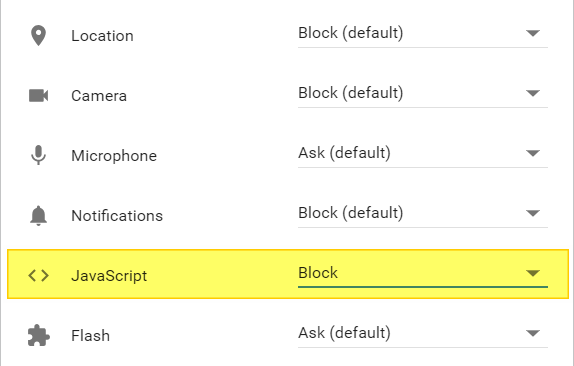 Chrome Site Settings Tab