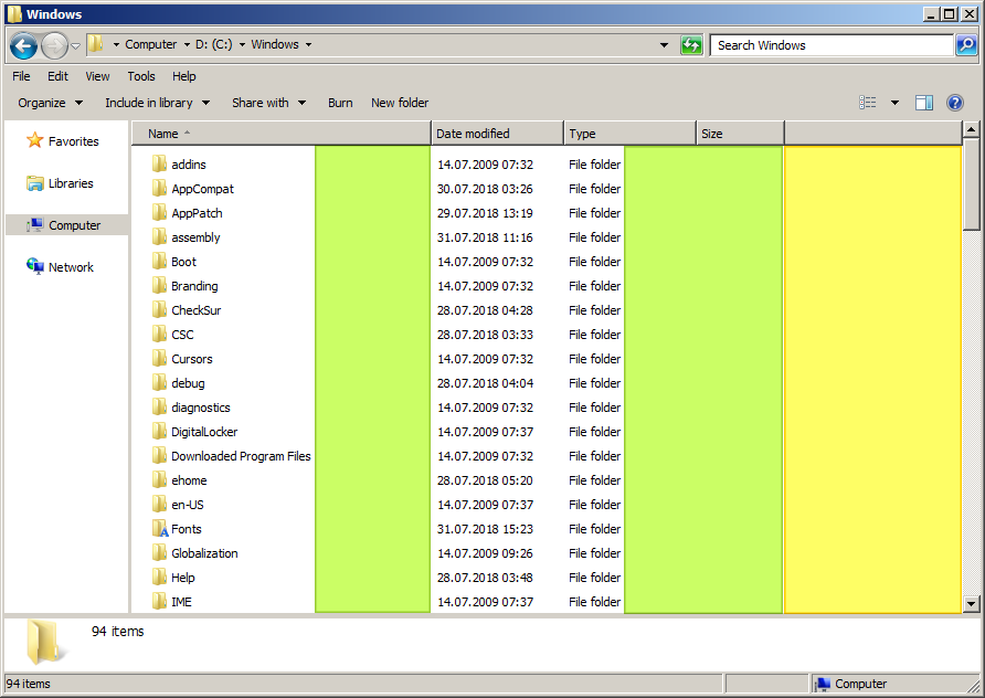 Explorer Window with empty space